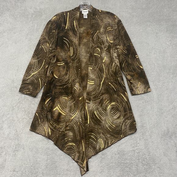 Chicos Sweater Womens Large Brown Gold Open Lightweight Office Cardigan 2 - Picture 1 of 7